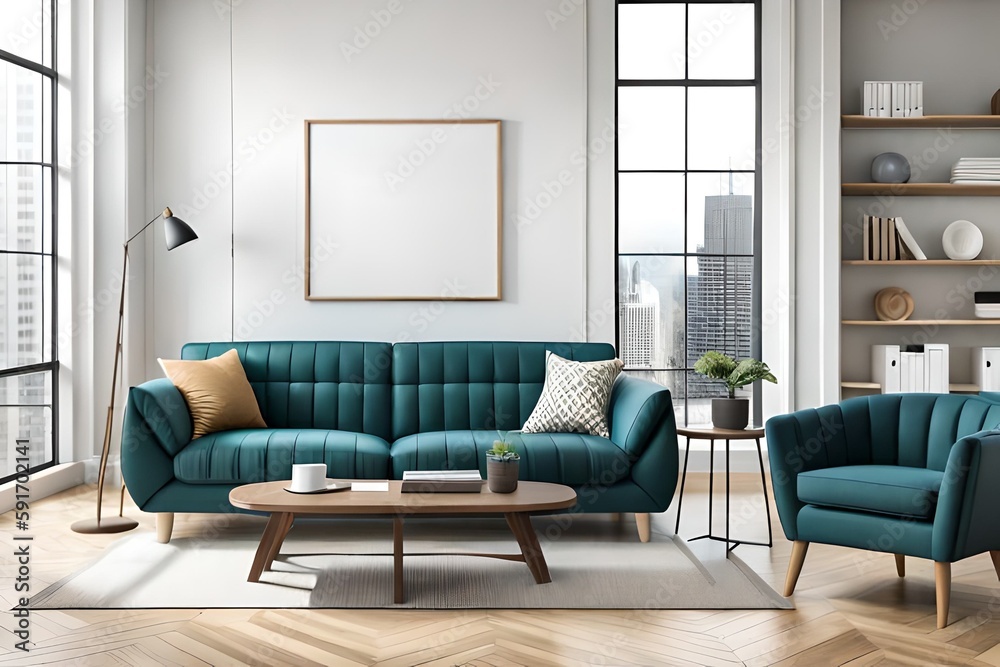 Mockup frame in a modern living room, Interior design, Generative AI