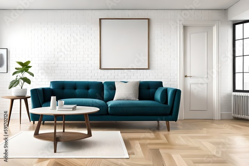 Mockup frame in a modern living room, Interior design, 3D Illustration, Generative AI © Pamudu