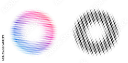 Set Design elements symbol Editable halftone frame dot circle pattern on white background. Vector illustration eps 10 frame with black random dots. Round border Icon using halftone circle dots text