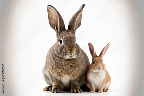 rabbit with baby rabbit on white background  full body with free space  Made by AI Artificial intelligence