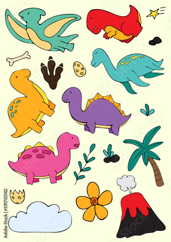 dinosaur doodle colorful pattern