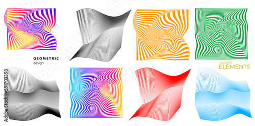 Set Abstract lines colors design element on white background of waves. Vector Illustration eps 10 for grunge elegant business card, print brochure, flyer, banners, cover book, label, fabric