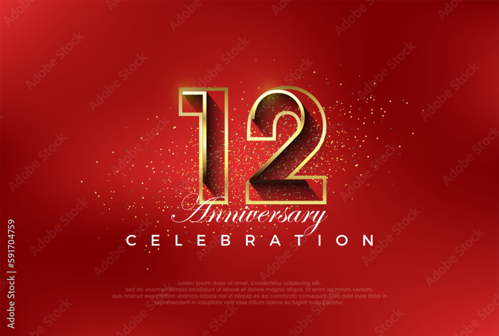 line art number with golden fancy 12th numeral. Premium vector for poster, banner, celebration greeting.