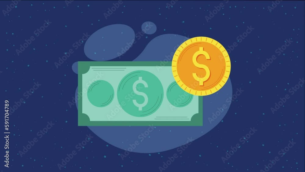 money dollars coin and bill animation money dollars coin and bill animation