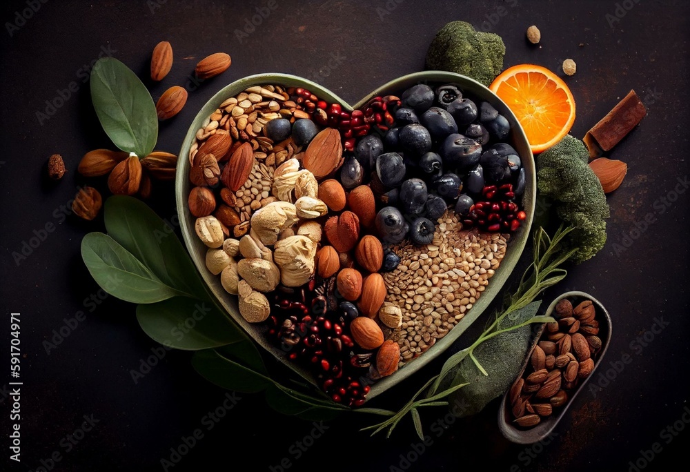 Healthy FODMAP diet food in heart shape. Organic fruits, vegetables