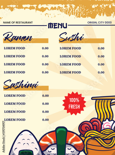 vector of japanese food menu for template design 