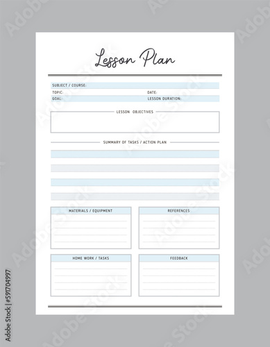 Assignment Planner. Minimalist planner template set. Vector illustration. 