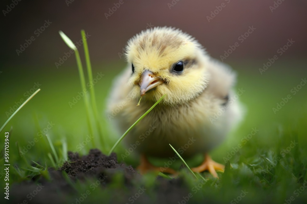 cute chicken standing on a vibrant green meadow. Generative AI