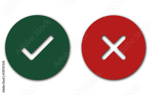 yes and no check mark green and red colour illustration icons with transparent background 