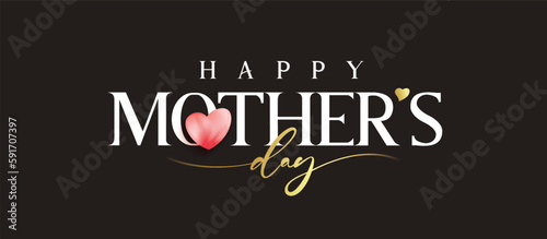 Happy Mother's Day Calligraphy abstract art background vector. Luxury minimal style wallpaper with golden line art flower and botanical leaves, watercolor. Vector background for banner, poster.