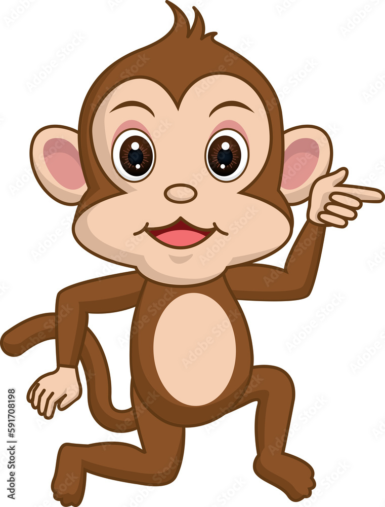 Obraz premium Cute monkey in cartoon style isolated. Monkey mascot on white background illustration