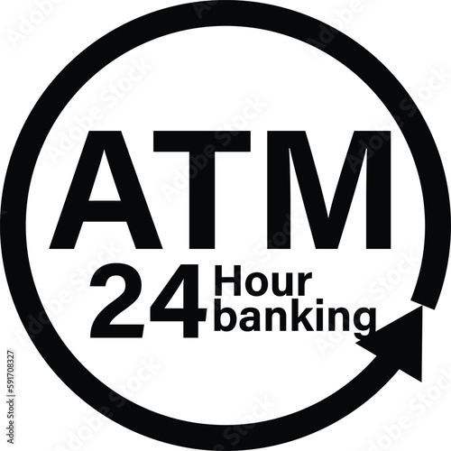 24 hour ATM icon on white backgrond. ATM 24 hours sign. flat style.