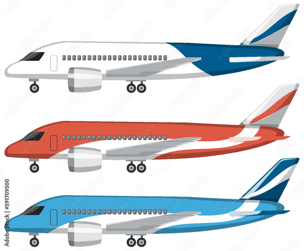 Set of Three Colorful Plane Vector