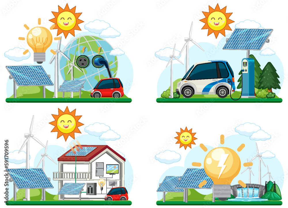 Green energy concept with solar panels and wind turbines Green energy concept with solar panels and wind turbines