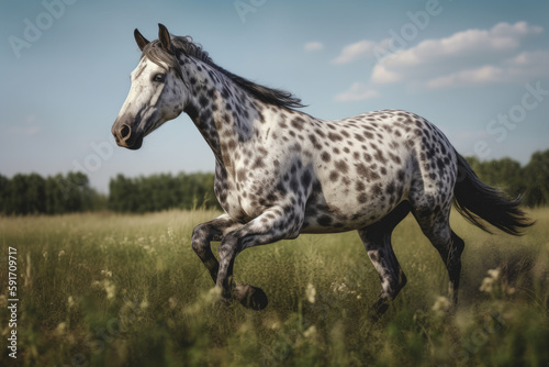 Horse appaloosa running  galloping in the field.