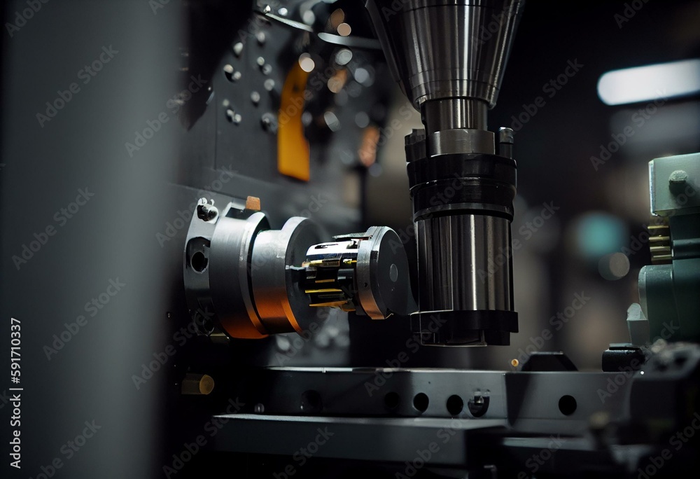 Fototapeta premium The modular touch probe checking the tube parts on CNC lathe machine. Generative AI