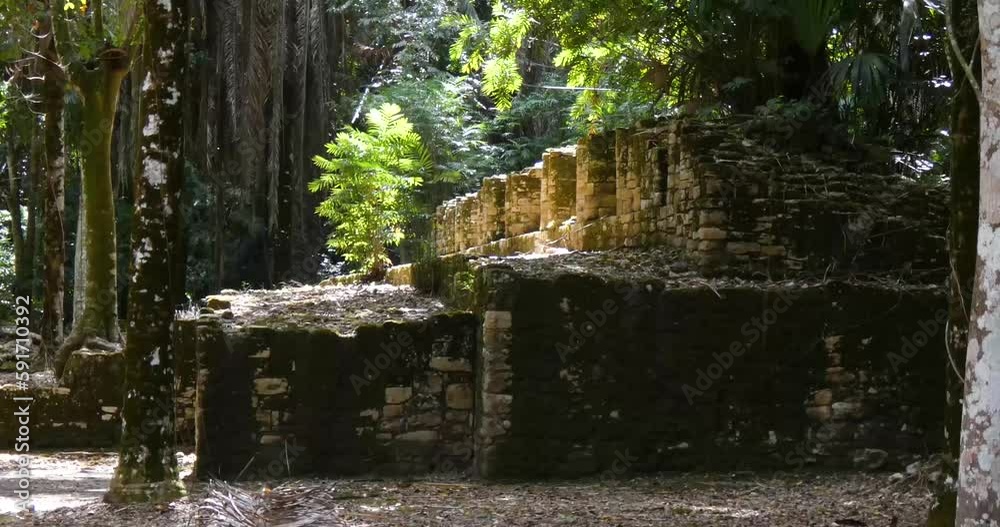 Closeup of the Twinned Columns Building at Kohunlich Mayan Site - Quintana Roo, Mexico Closeup of the Twinned Columns Building at Kohunlich Mayan Site - Quintana Roo, Mexico