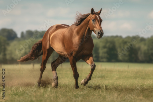 Horse running, galloping in the field.
