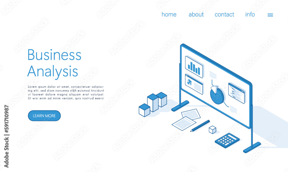 Fototapeta premium Landing page template business analysis concept illustration. Isometric vector.