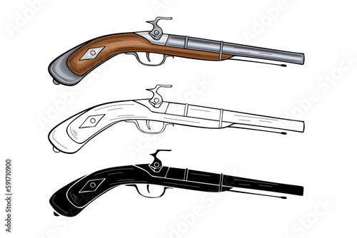 Vintage pistols vector illustration on white background
