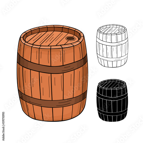 Wooden barrel cartoon style vector illustration