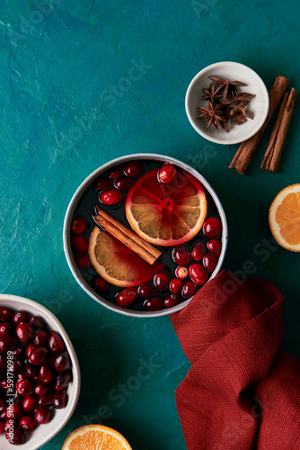 Mulled Wine Prep with Orange Cranberries and Cinnamon