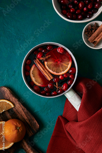 Mulled Wine Prep with Orange Cranberries and Cinnamon