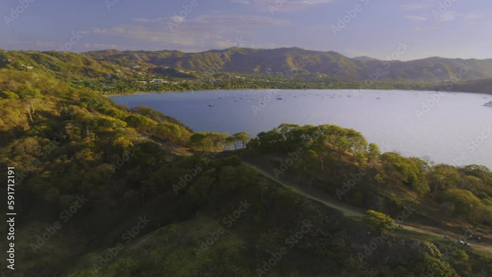 afternoon Drone pull away shot of the town of Coco Beach in Costa Rica afternoon Drone pull away shot of the town of Coco Beach in Costa Rica