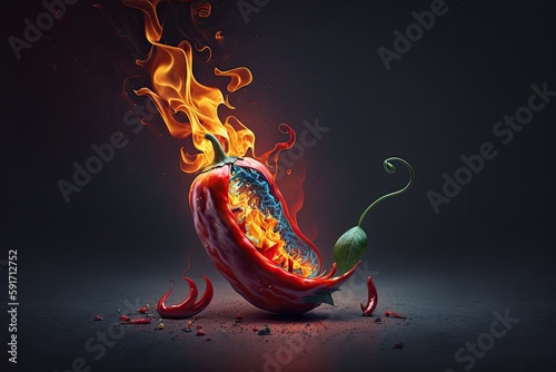fiery red hot pepper with flames. Generative AI