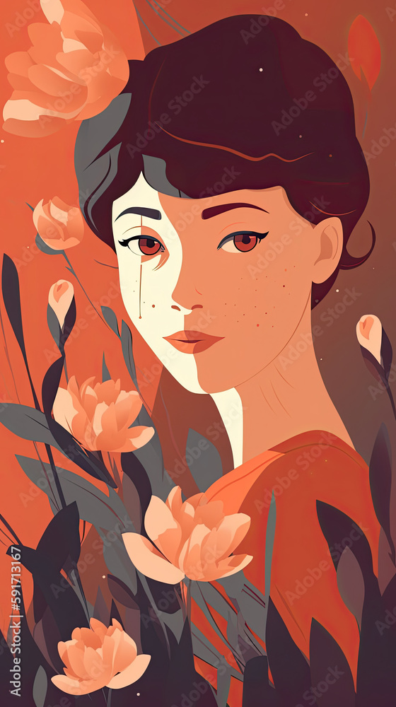 Beautiful woman and flowers. Created by Generated AI Technology. Beautiful woman and flowers. Created by Generated AI Technology.