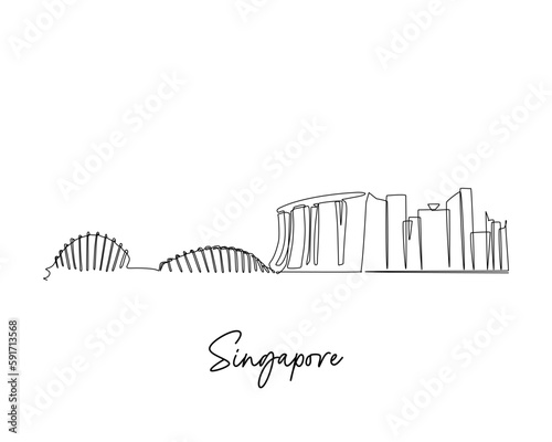 Continuous line drawing of a Famous city in Asia. Vector illustration for business and tourism design