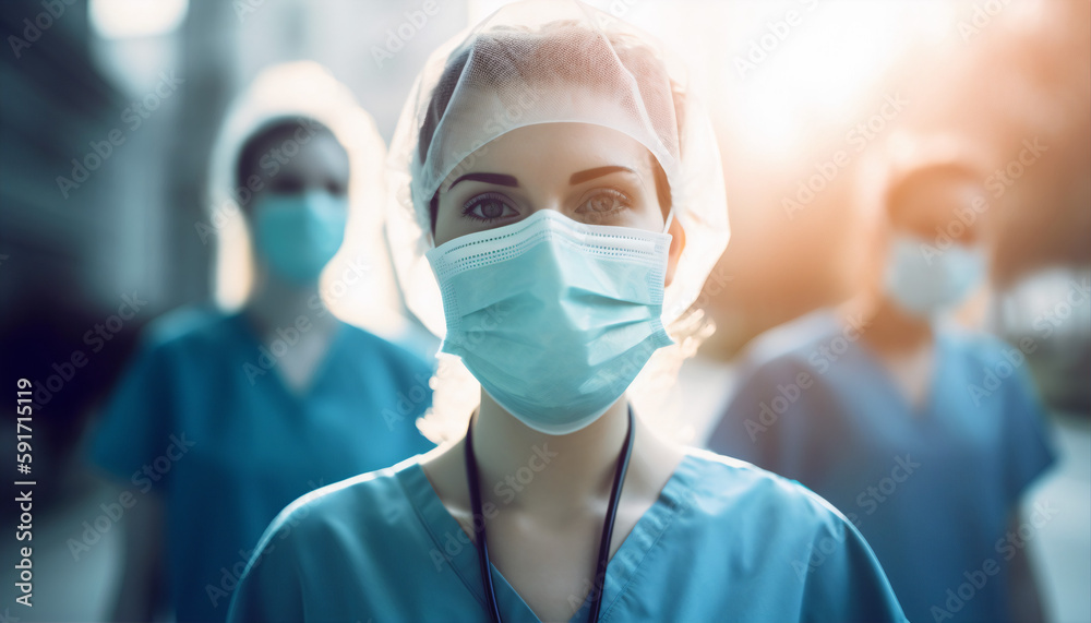 Confident Female Healthcare Worker in Blue Scrubs