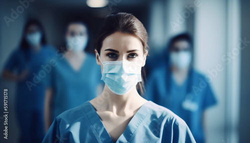 Confident Female Healthcare Worker in Blue Scrubs