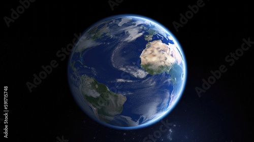 Earth in the space. Blue planet for wallpaper. Green planet or Globe on galaxy. Generative AI.