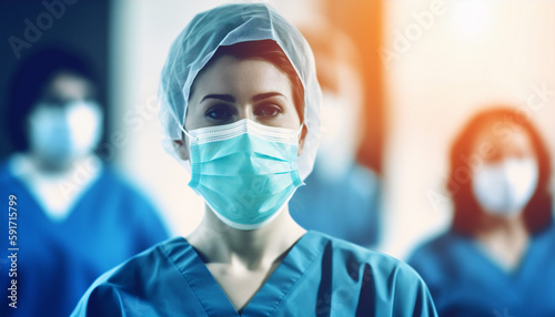 Confident Female Healthcare Worker in Blue Scrubs