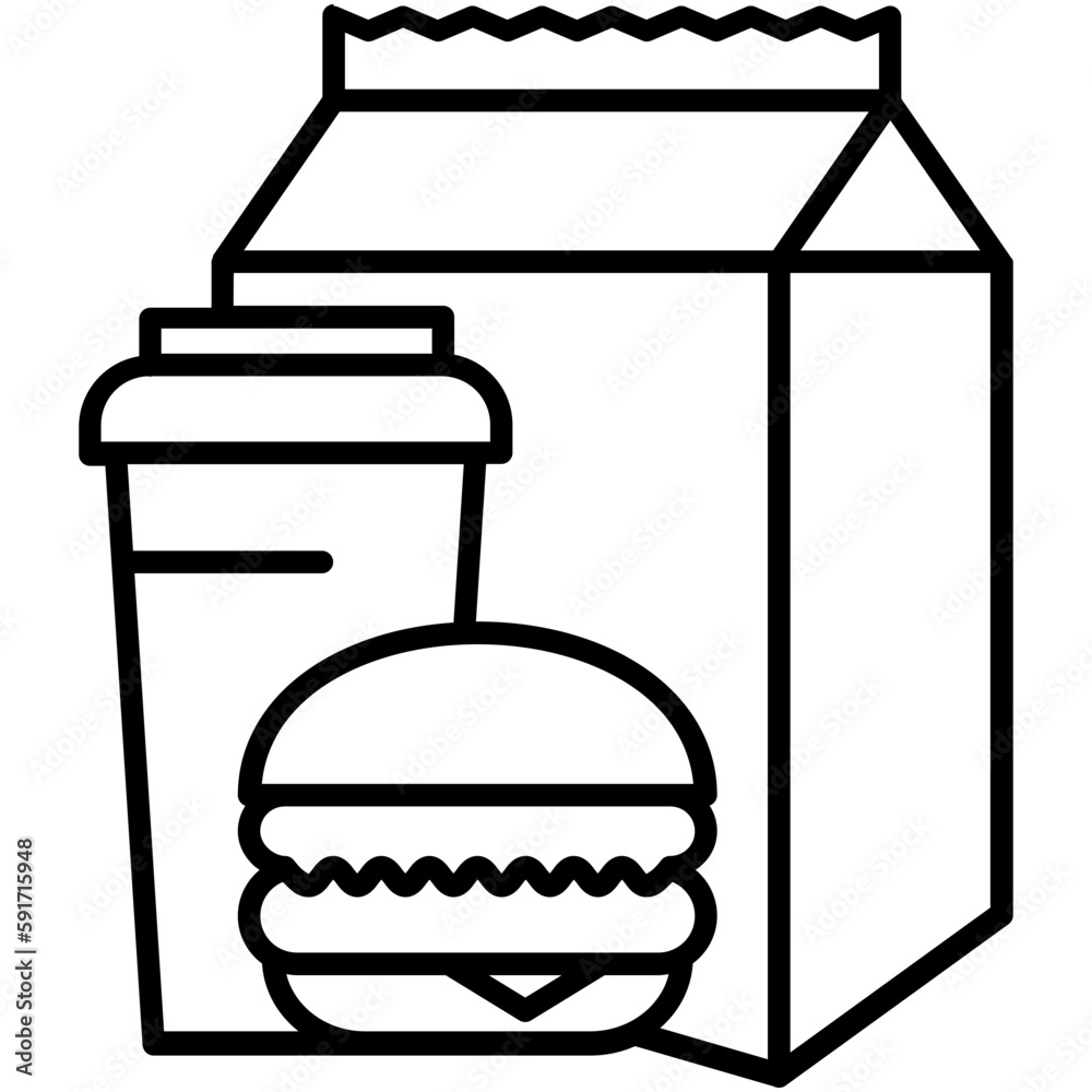 Fast food Icon, Line Icon Style, Hamburger bag package Symbol Vector Stock. Fast food Icon, Line Icon Style, Hamburger bag package Symbol Vector Stock.