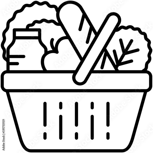 grocery icon, line icon style, food cart bag symbol vector stock.