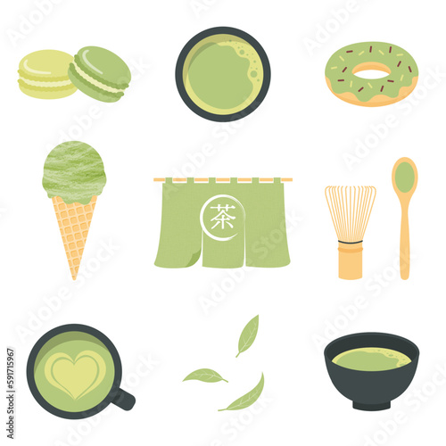 a set of matcha and sweets icons for banners, cards, flyers, social media wallpapers, etc.