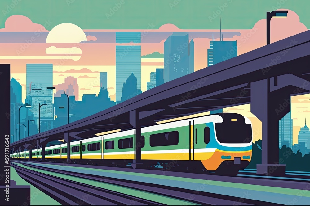Naklejka premium train passing through an urban landscape. Generative AI