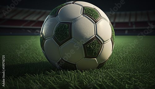 ball on the green field in soccer stadium Generative AI © Box Milk