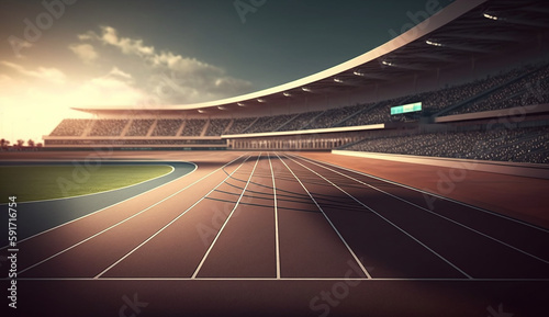 athletics stadium with race track finish view Generative AI