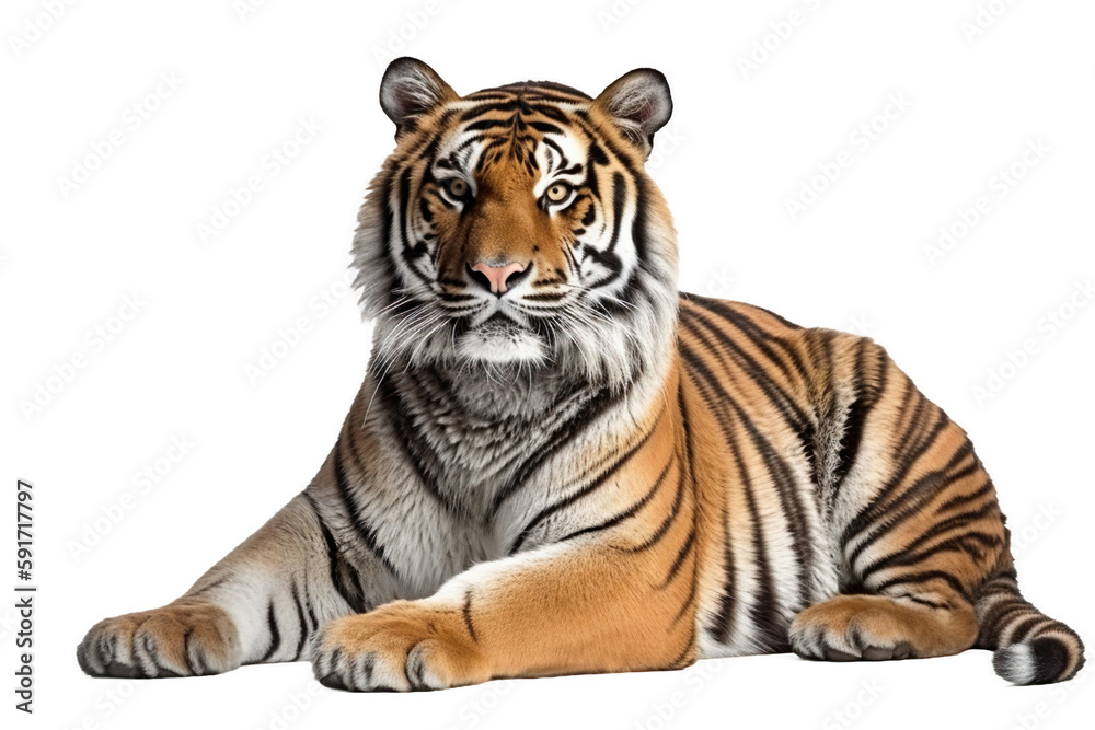 tiger sitting on a transparent background, Generative Ai