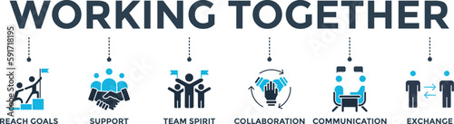 Working together banner web icon vector illustration concept for team management with an icon of collaboration, reach goals, team spirit, support, communication, and exchange