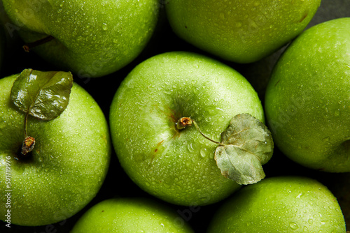 Green Apples and Water Droplets photo