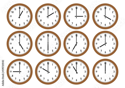1時から12時の壁掛け時計のイラストセット