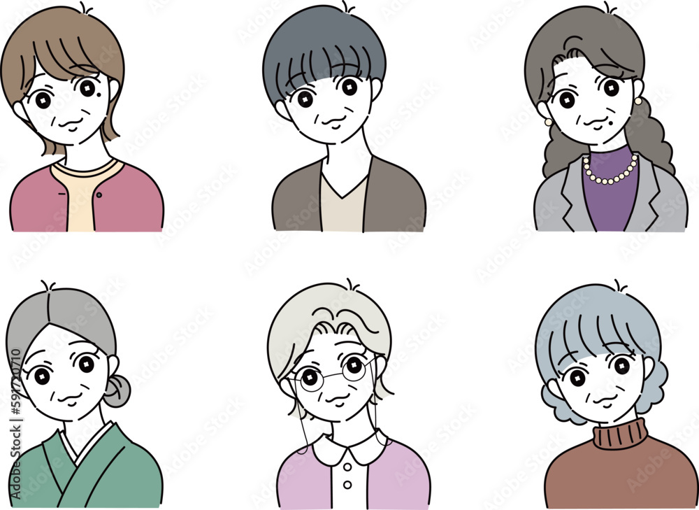 中年女性たち イラスト セット 中年女性たち イラスト セット