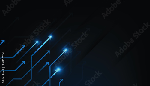 Abstract technology and digital arrows up to goal on blue dark background. rate of return investment chart vision for financial. growth business concept. vector illustration.
