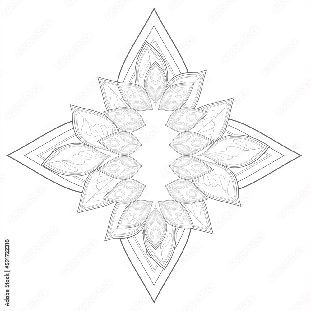 Colouring Page for Adult for Fun and Relaxation. Hand Drawn Sketch for Adult Anti Stress. Decorative Abstract Flowers in Black Isolated on White Background.-vector