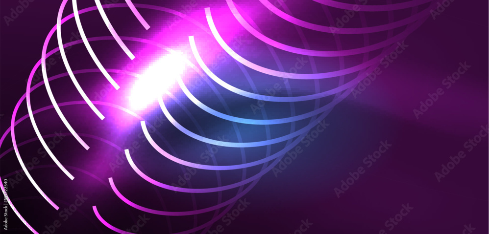 Fototapeta premium Neon lines and waves abstract background. Techno glowing neon shapes vector illustration for wallpaper, banner, background, landing page, wall art, invitation, prints, posters