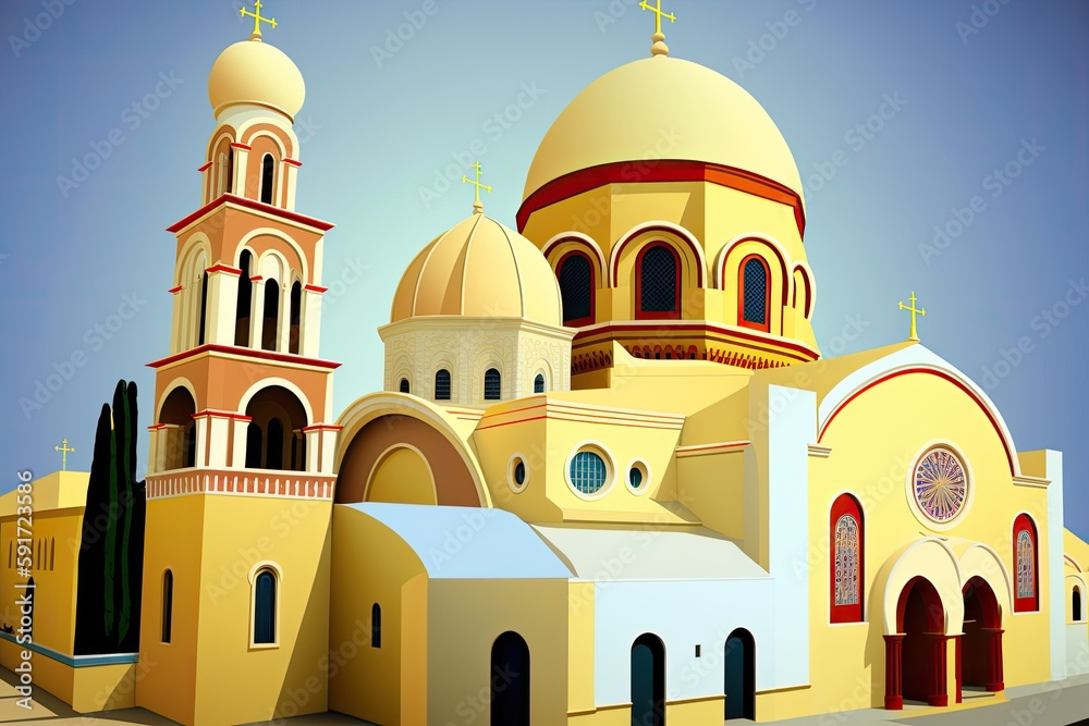 serene church against a blue sky. Generative AI serene church against a blue sky. Generative AI